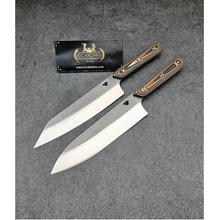 N690 El Yapımı Yekpare 2 'li Set Router İşleme Verzalit  Kabze Şef Bıçağı HM007