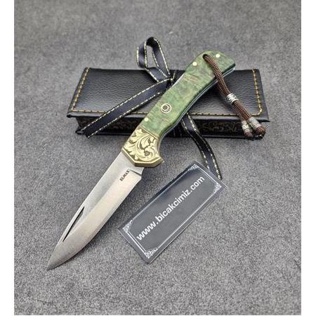 El Yapımı Kilitli Kompakt Stabilize Kabze Pirinç Balçak Gravürlü Elmax Toz Metal Çelik Çakı Hm482