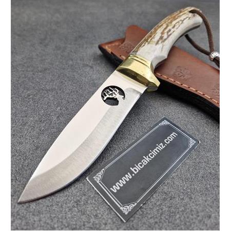 El Yapımı Geyik Boynuz Kabze Bruscraft Avcı J2 Çelik HM471