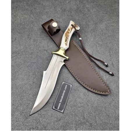 El Yapımı Geyik Boynuz Kabze Bowie Avcı J2 Çelik HM470