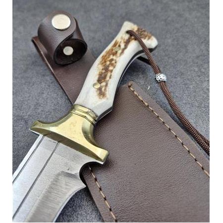 El Yapımı Geyik Boynuz Kabze Bowie Avcı J2 Çelik HM470