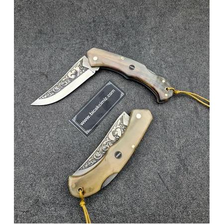 El Yapımı Kilitli Çakı Boynuz  Kabze  Gravürİşleme N690 Böhler No 2  Hançer Model HM249