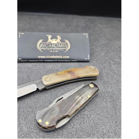 El Yapımı Kilitli Boynuz Kabzeli Minik 14,5 cm Çakı HM556